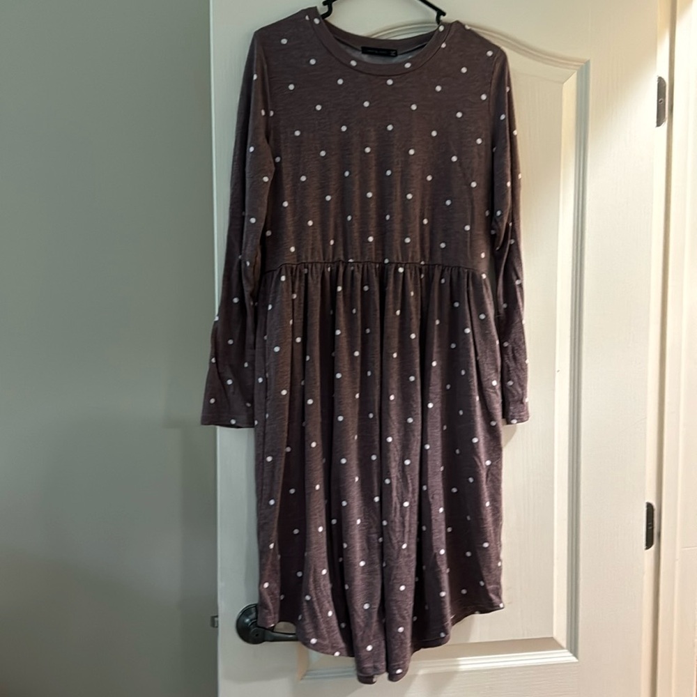 Purple dress with white polka dots